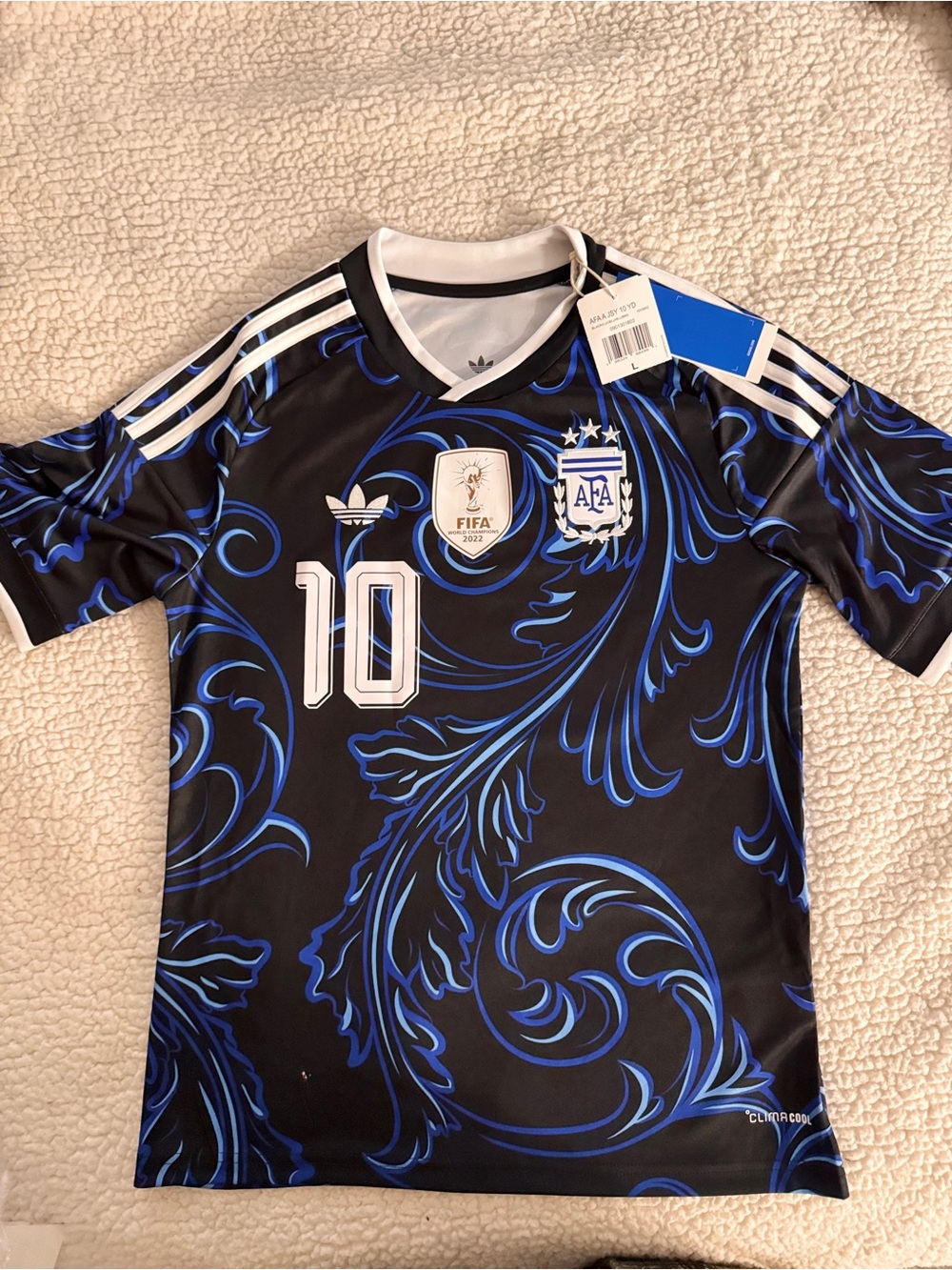 adidas Black & Blue Argentina #10 Soccer Jersey with Ornate Swirl Graphics
